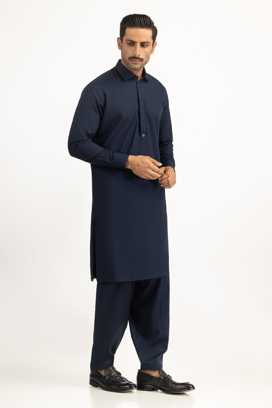 Midnight Navy Silk 2-Piece Kameez Shalwar | Minimalist