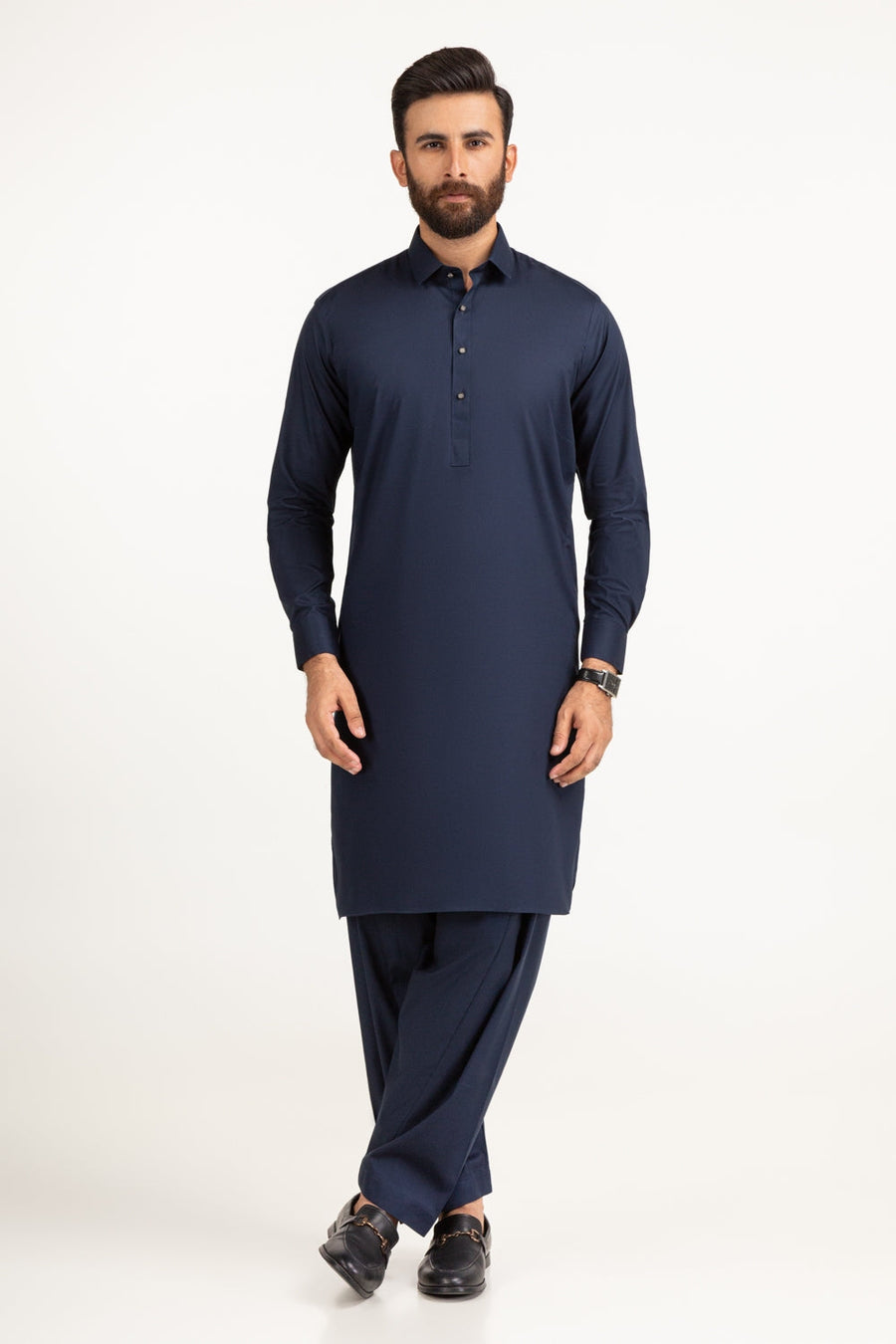 Midnight Navy Cotton Lawn 2-Piece Kurta | Button-Front Tunic