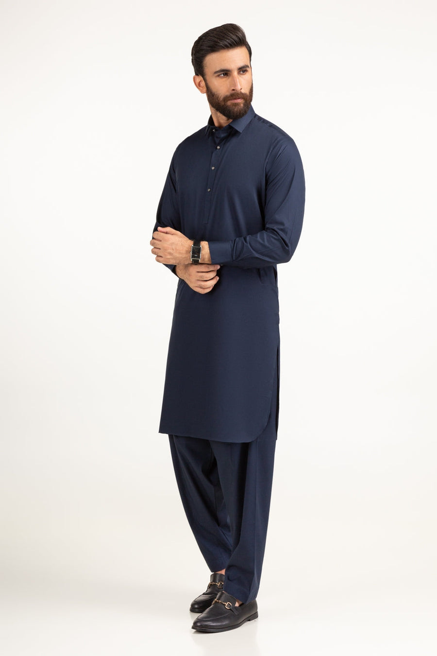 Midnight Navy Cotton Lawn 2-Piece Kurta | Button-Front Tunic