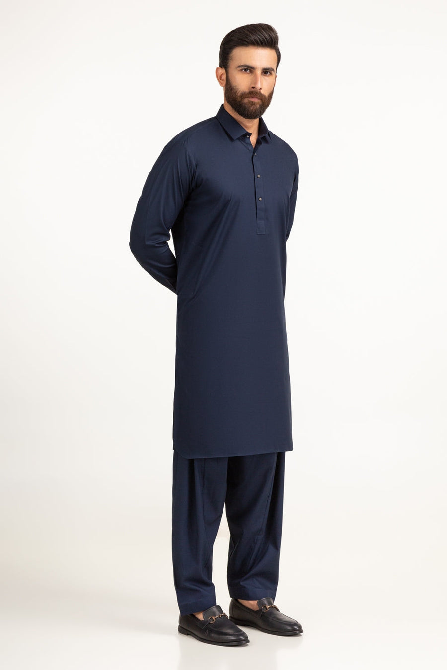 Midnight Navy Cotton Lawn 2-Piece Kurta | Button-Front Tunic