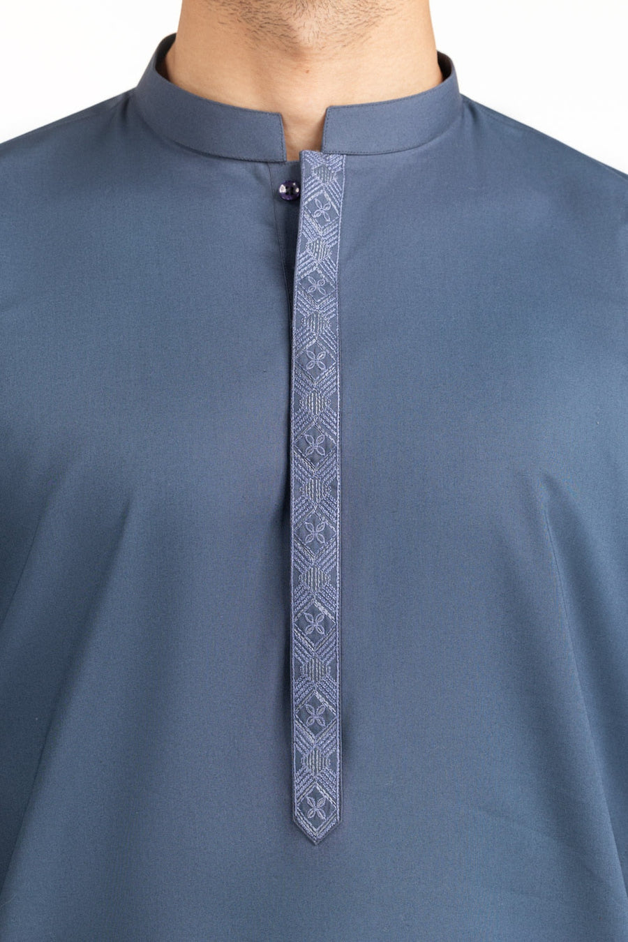 Slate Blue Mulberry Silk 3-Piece Kurta | Tilla Embroidery