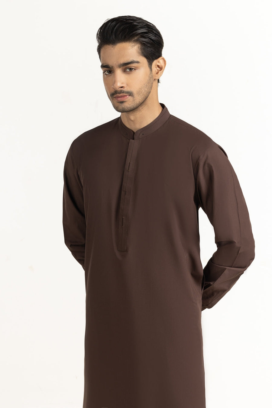 Chocolate Brown Cotton 1-Piece Kurta | Mandarin Collar