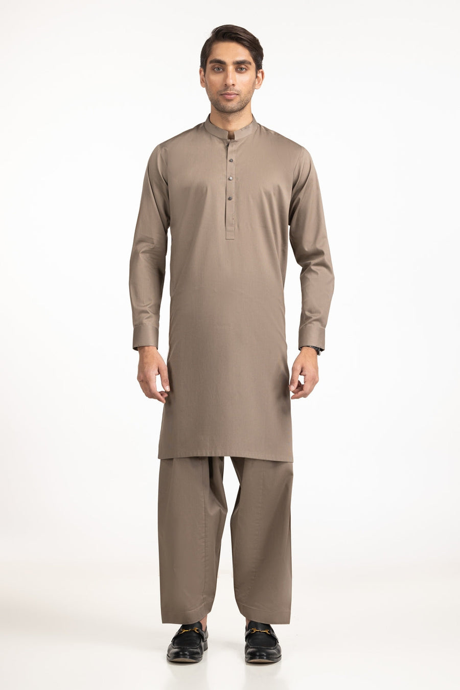 Taupe Silk 2-Piece Men's Kurta | Mandarin Collar