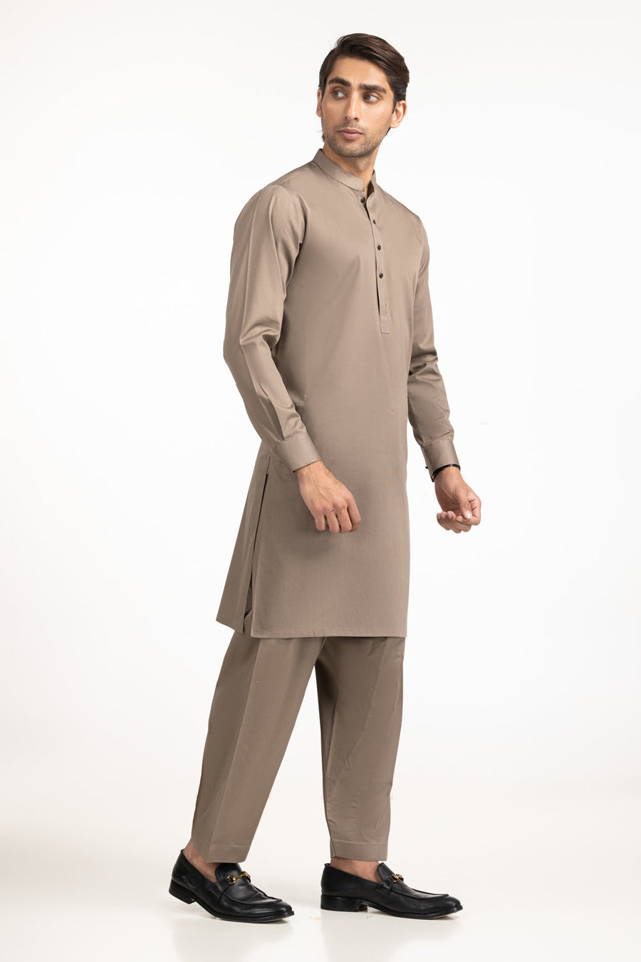 Taupe Silk 2-Piece Men's Kurta | Mandarin Collar