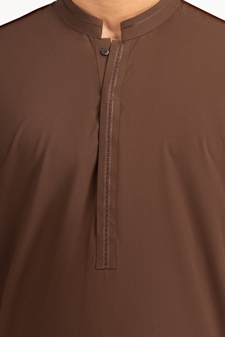 Chocolate Brown Silk 2-Piece Kurta | Half-Zip Placket