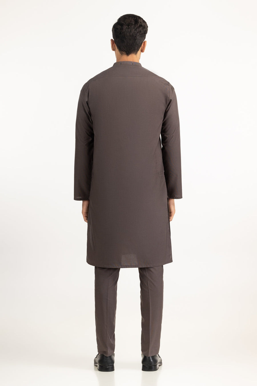 Chocolate Brown Muga Silk 2-Piece Kurta | Mandarin Collar