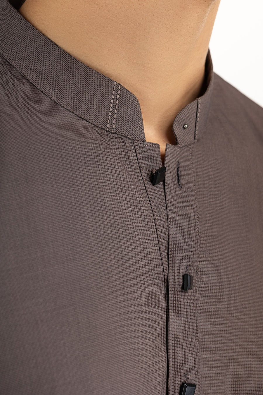 Chocolate Brown Muga Silk 2-Piece Kurta | Mandarin Collar