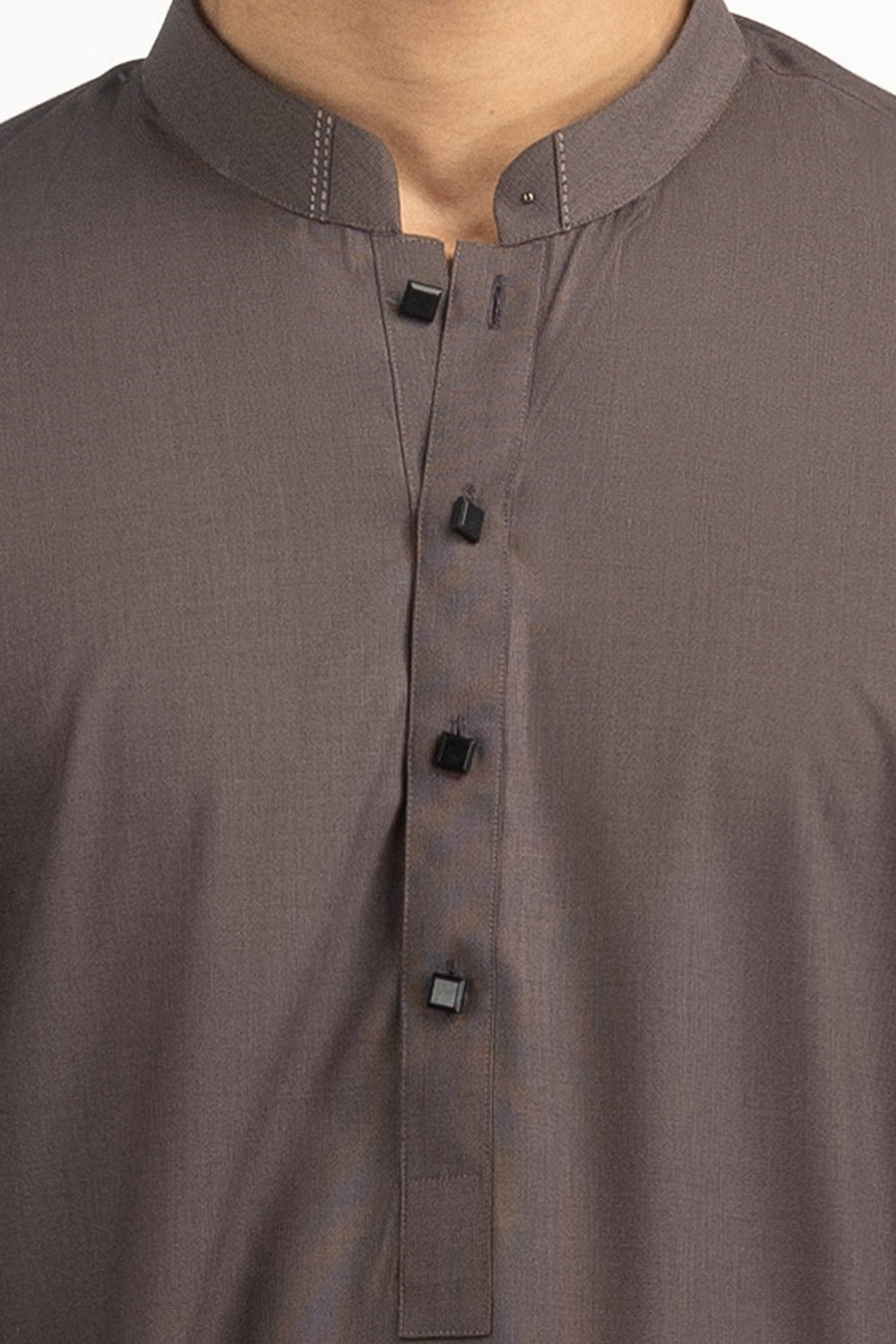 Chocolate Brown Muga Silk 2-Piece Kurta | Mandarin Collar