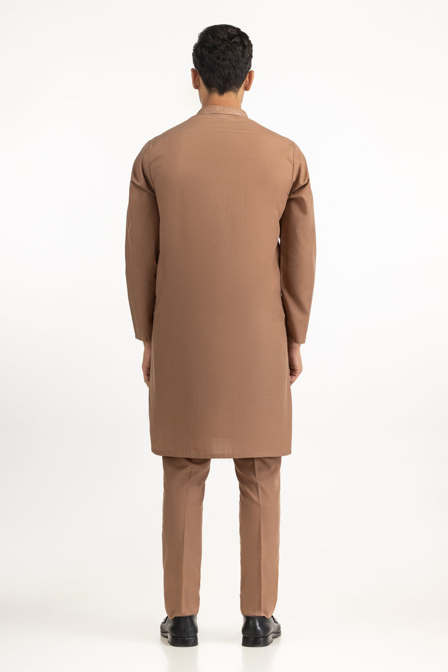 Caramel Silk Kurta | Embroidered Collar Detail