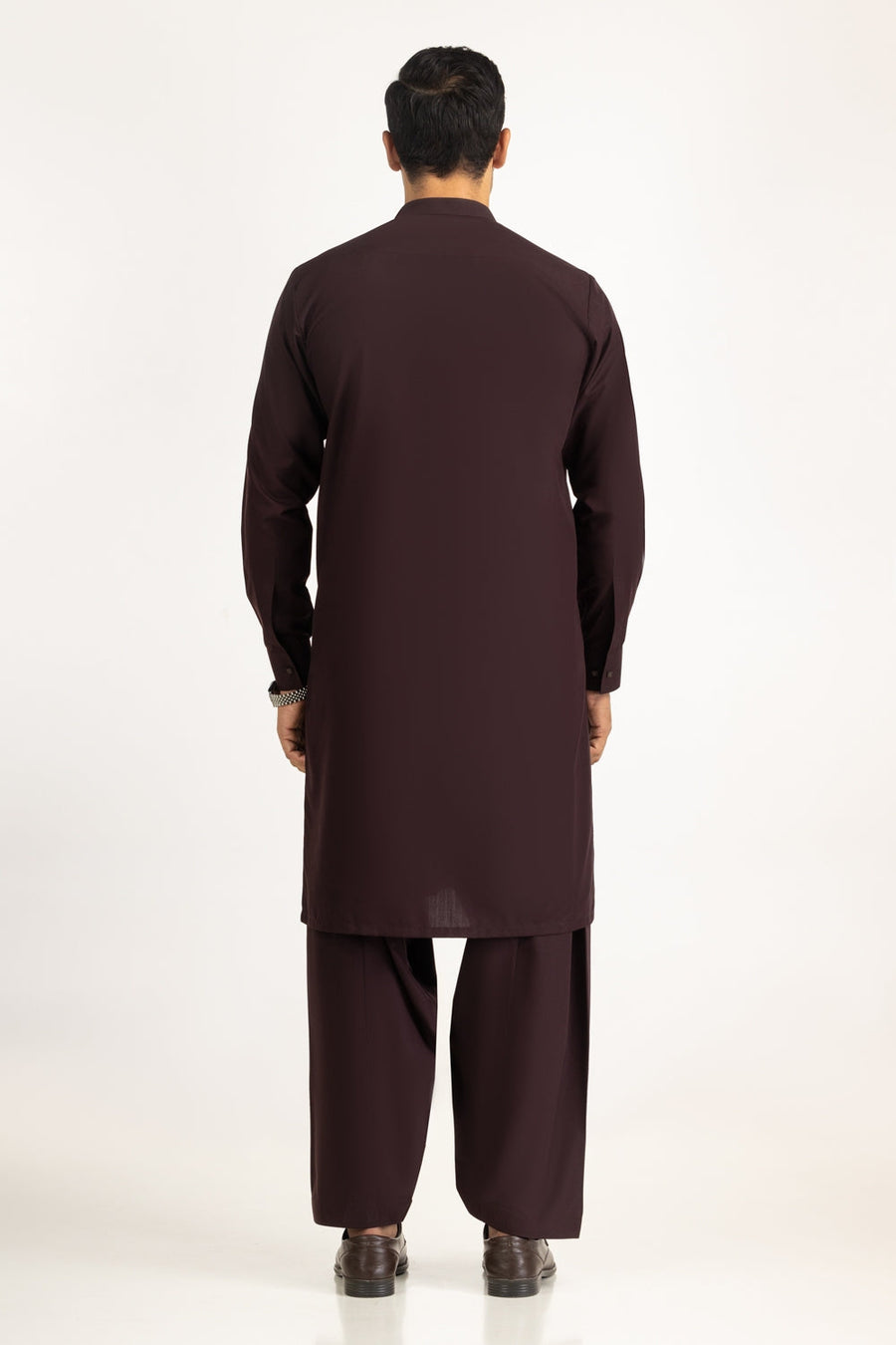 Burgundy Silk 2-Piece Kurta | Mandarin Collar