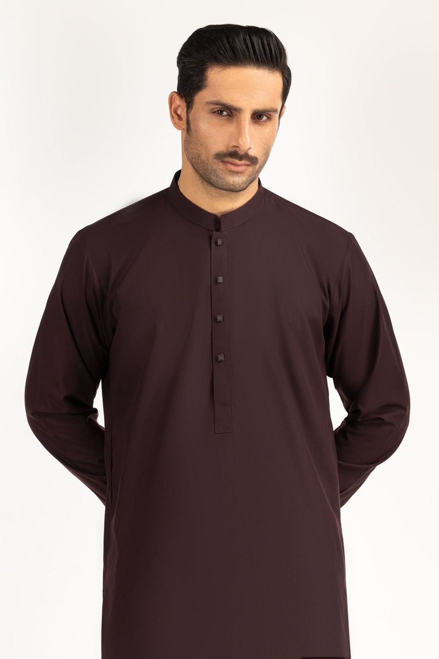 Burgundy Silk 2-Piece Kurta | Mandarin Collar