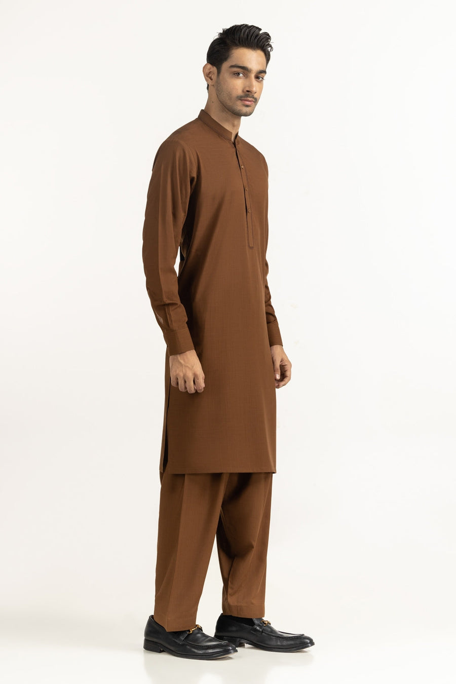 Chocolate Brown Silk Men's Kurta | Henley Neckline