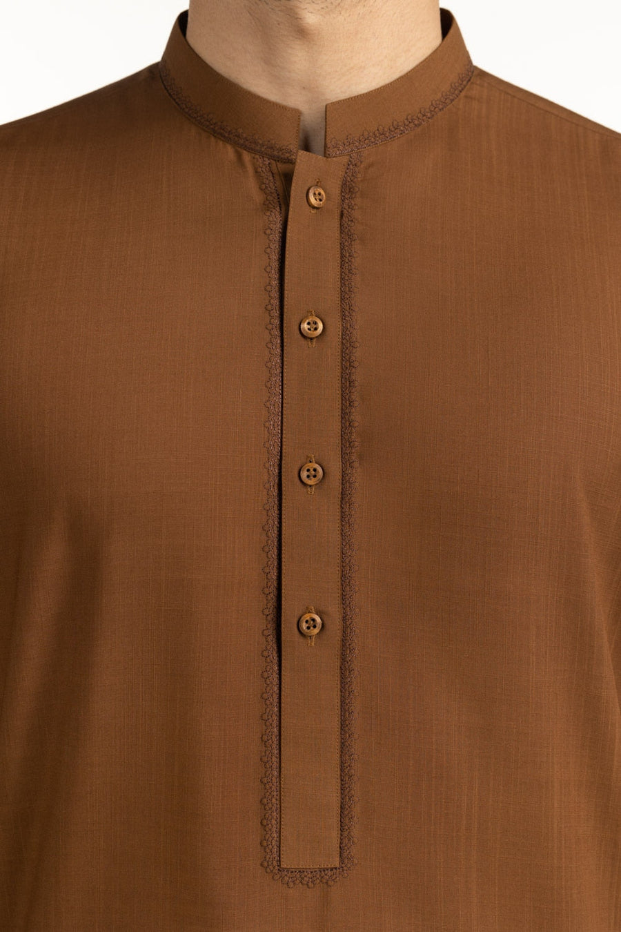 Chocolate Brown Silk Men's Kurta | Henley Neckline