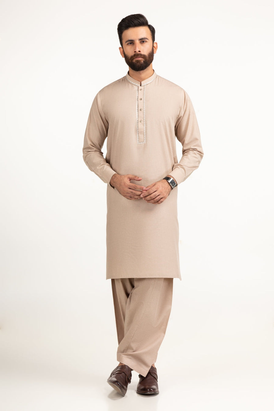 Cream Mulberry Silk 2-Piece Men's Kurta | Minimal Placket