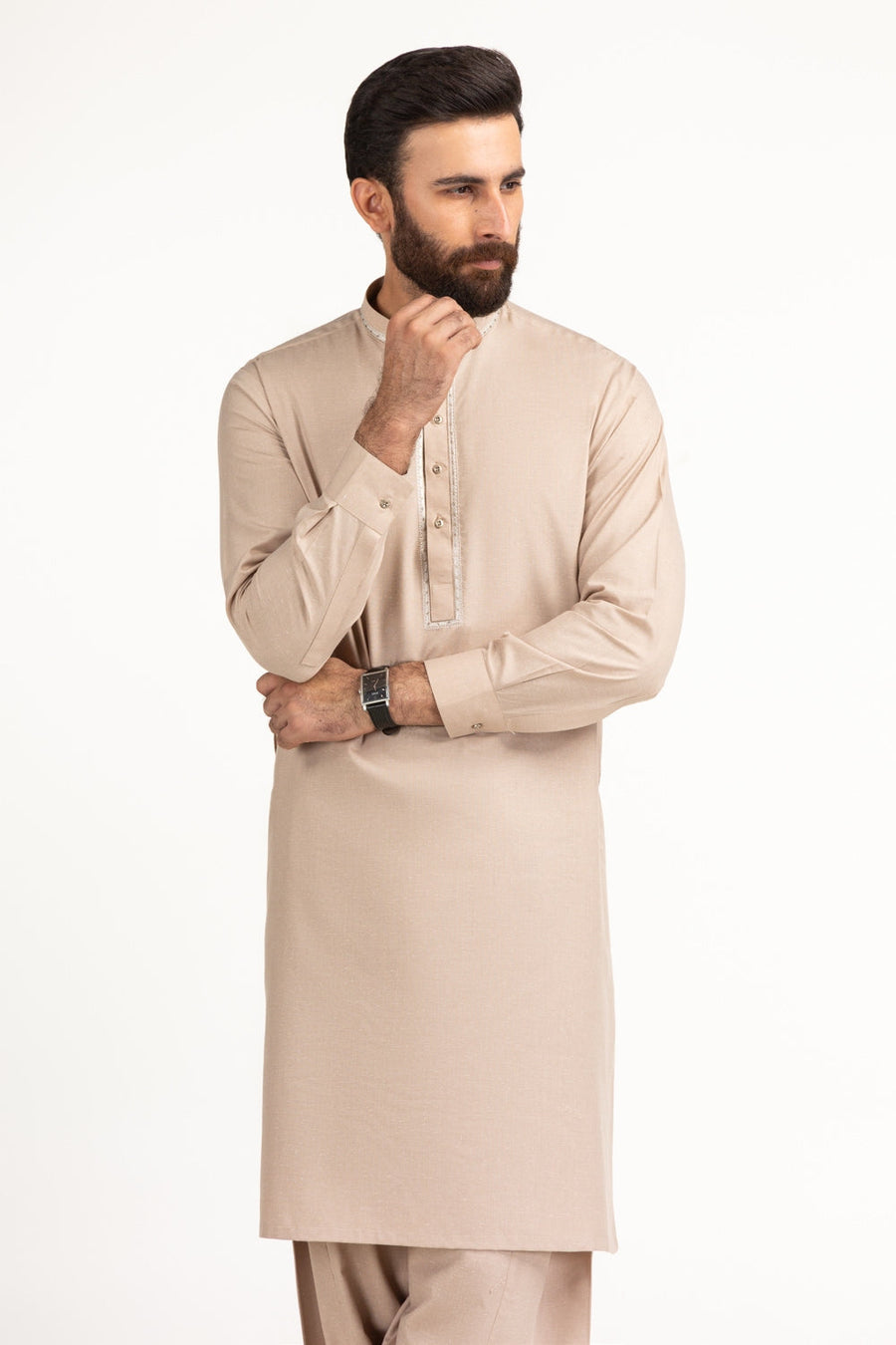 Cream Mulberry Silk 2-Piece Men's Kurta | Minimal Placket