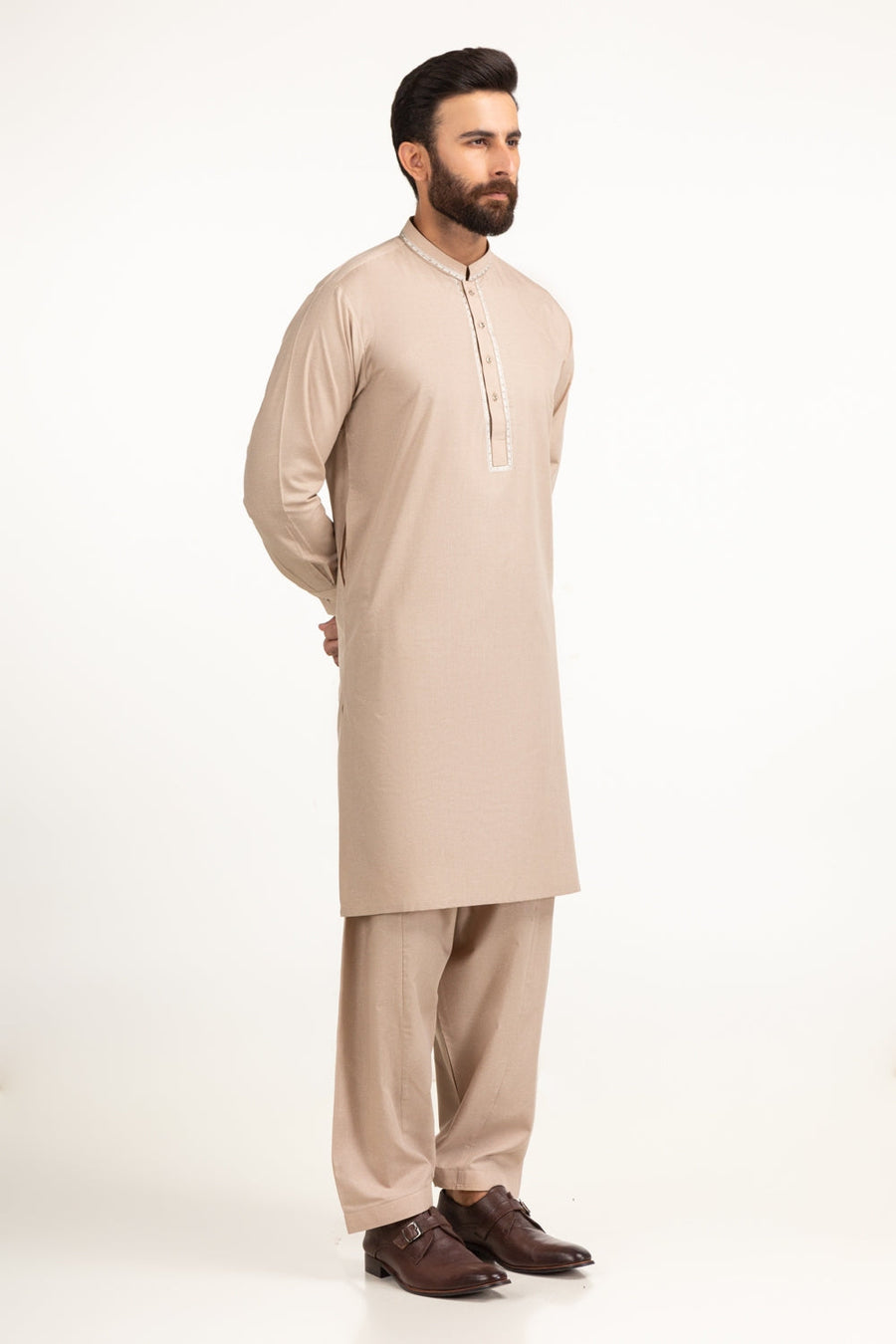 Cream Mulberry Silk 2-Piece Men's Kurta | Minimal Placket