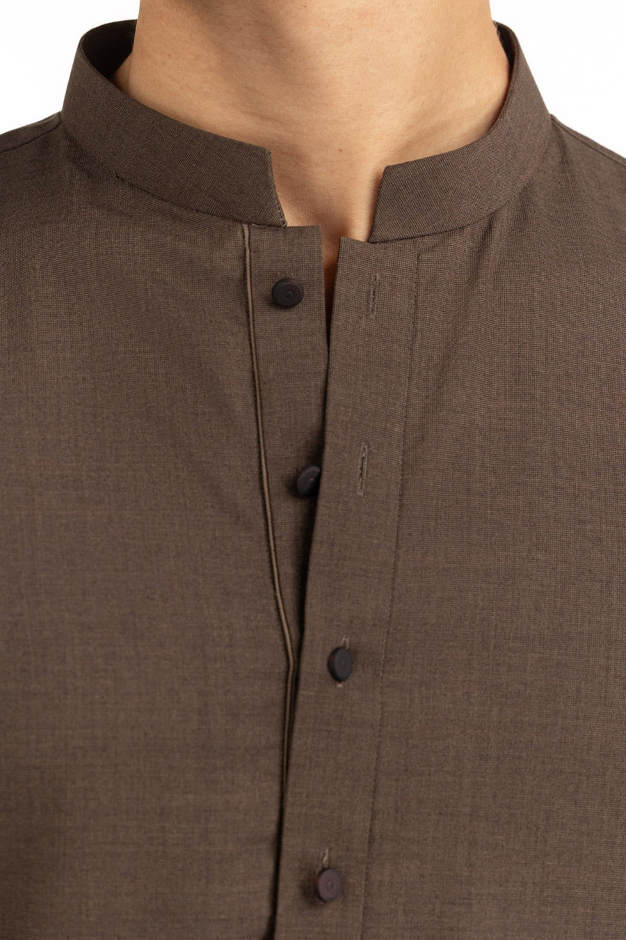 Chocolate Brown Mulberry Silk 2-Piece Kurta | Mandarin Collar