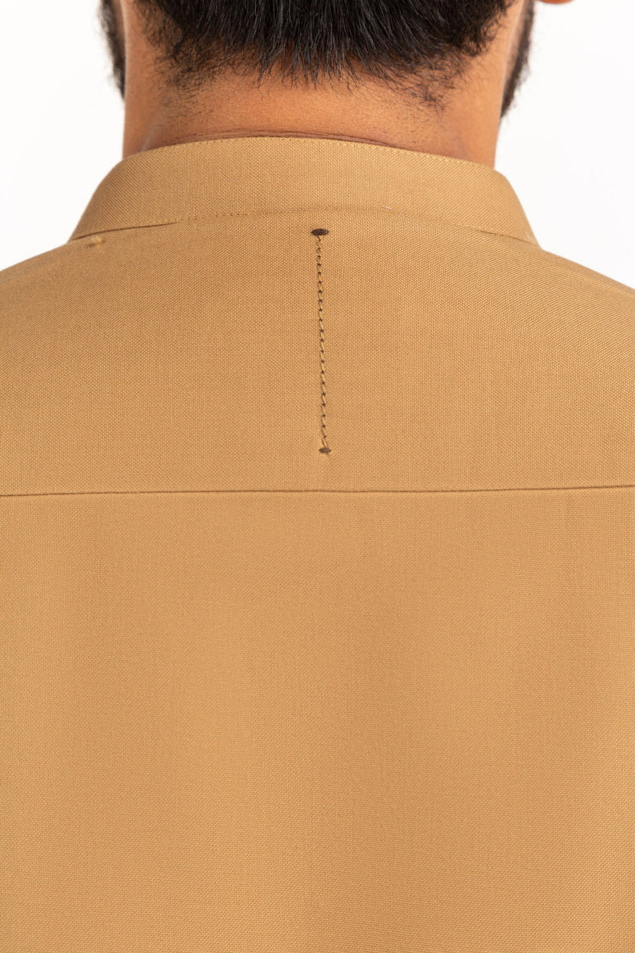Camel Cotton Kurta | Mandarin Collar Half-Button Placket
