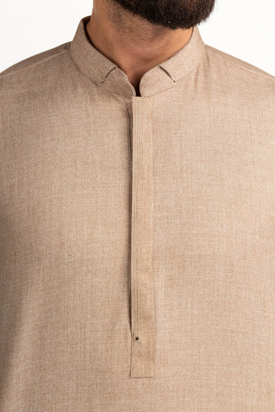 Beige Mulberry Silk 3-Piece Kurta | Button-Front Collar