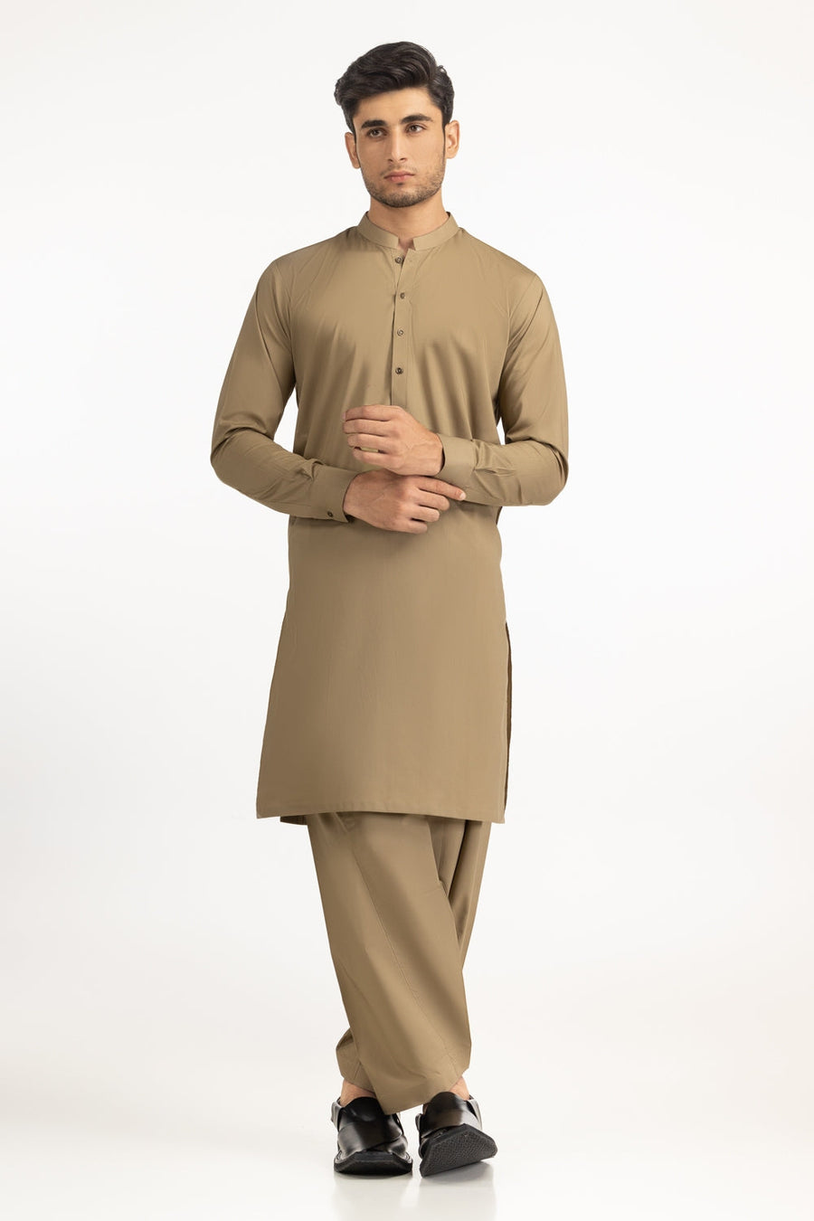 Warm Beige Cotton Silk 2-Piece Salwar Kameez | Relaxed Fit