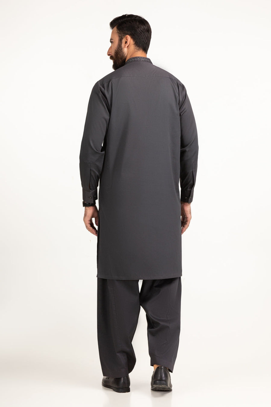 Charcoal Pashmina 2-Piece Salwar Kameez | Mandarin Collar