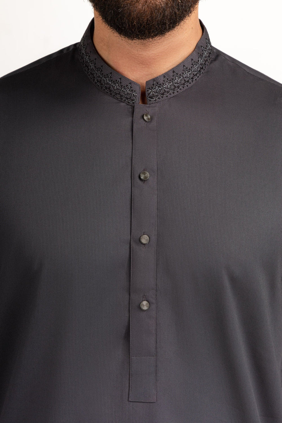 Charcoal Pashmina 2-Piece Salwar Kameez | Mandarin Collar