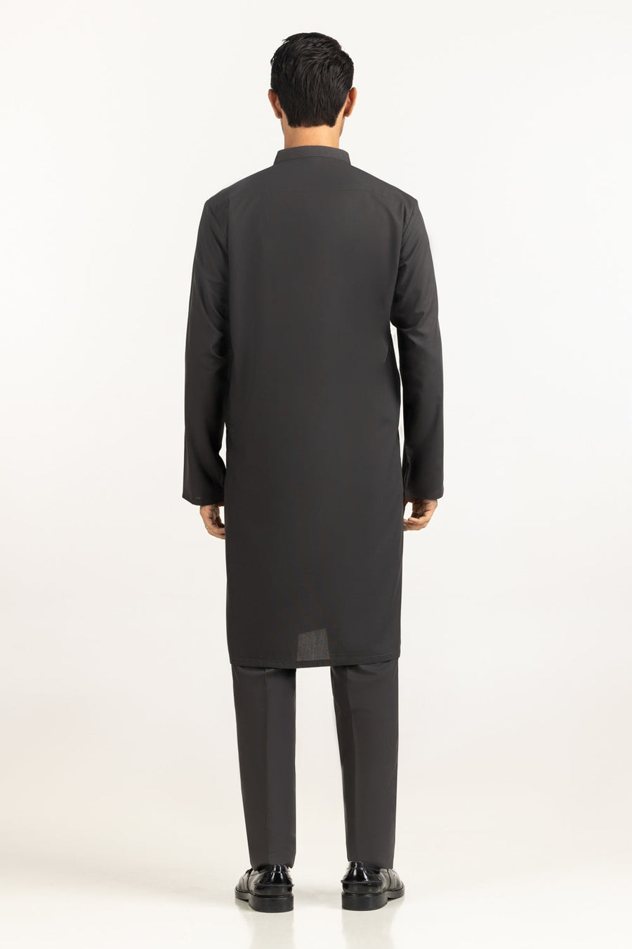Charcoal Cotton Kurta | Mandarin Collar Half-Button