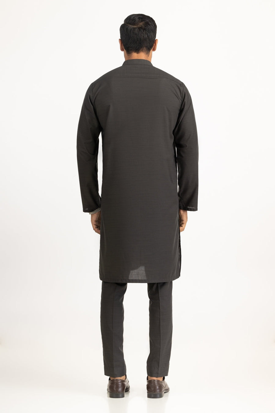 Charcoal Silk-Blend 2-Piece Kurta | Mandarin Collar