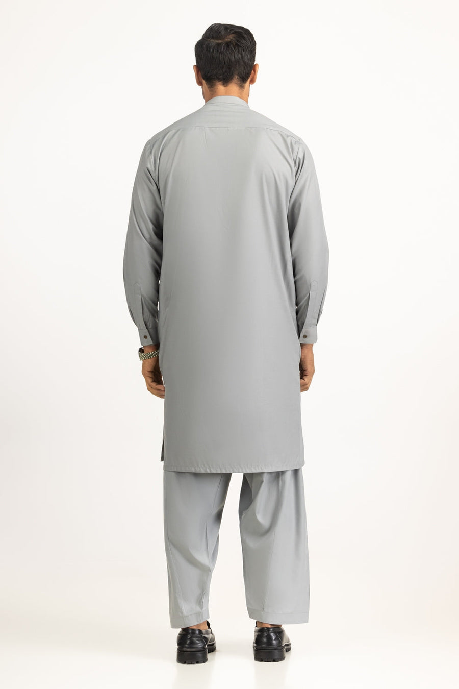 Slate Grey Cotton 2-Piece Kurta Shalwar | Henley Neckline