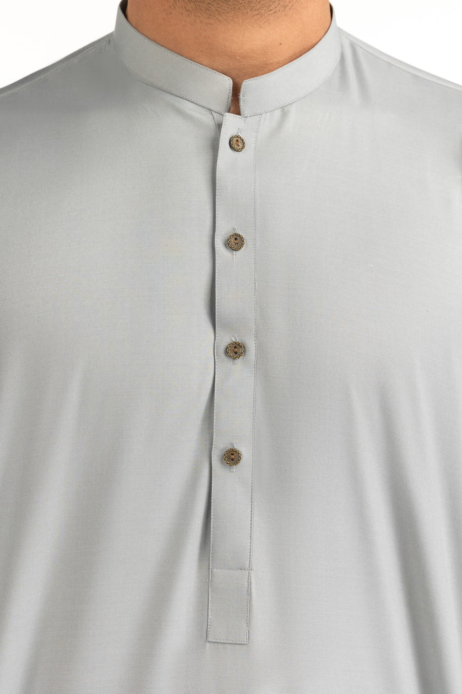 Slate Grey Cotton 2-Piece Kurta Shalwar | Henley Neckline