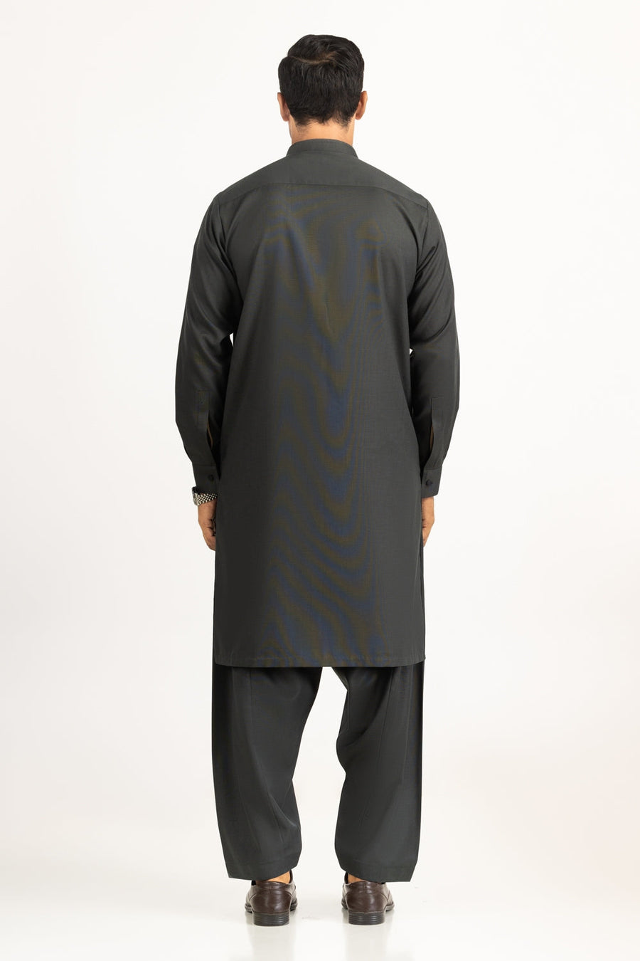 Charcoal Mulberry Silk 2-Piece Kurta Shalwar | Mandarin Collar