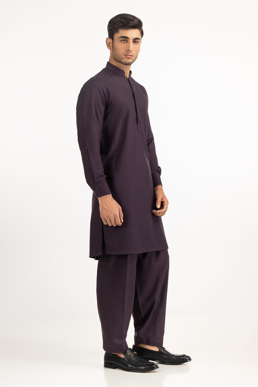 Brinjal Cotton 1-Piece Kurta | Mandarin Collar
