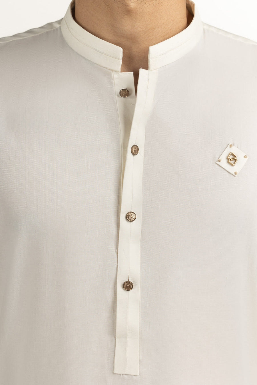 Ivory Silk 2-Piece Kurta Set | Mandarin Collar
