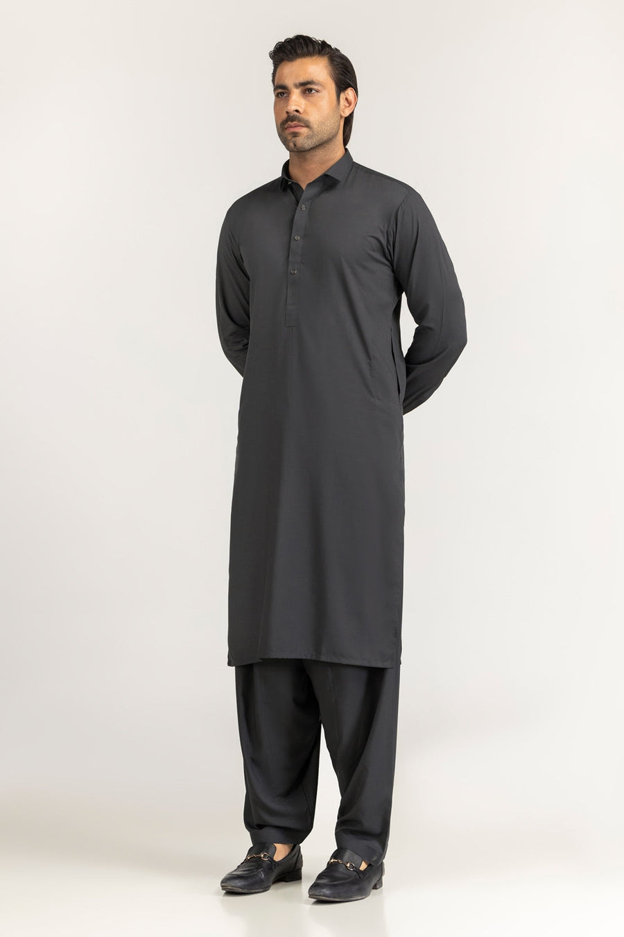 Charcoal Silk Blend 2-Piece Salwar Kameez | Minimalist