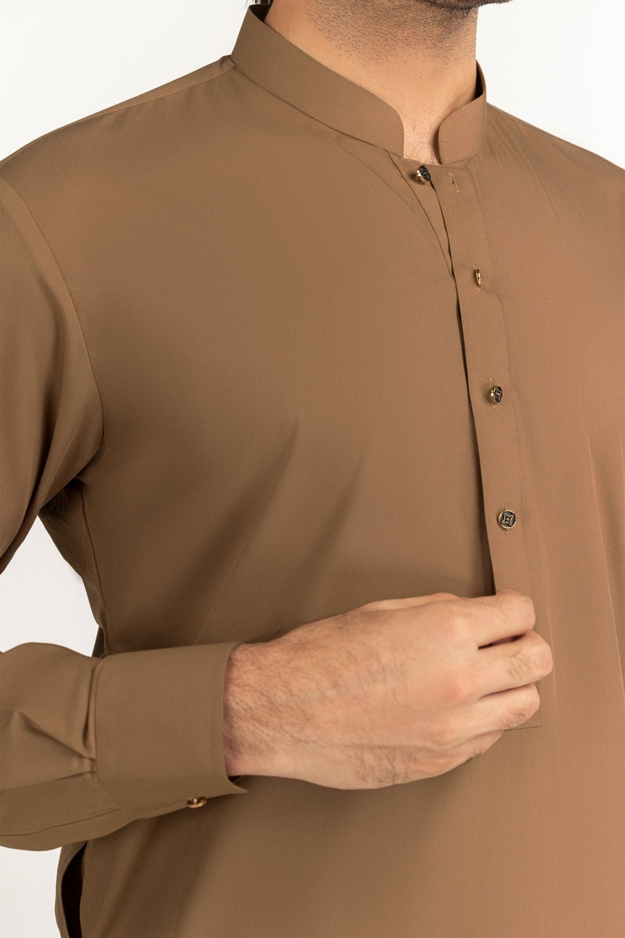 Caramel Cotton 2-Piece Kurta Set | Mandarin Collar