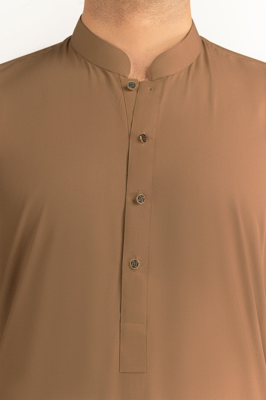 Caramel Cotton 2-Piece Kurta Set | Mandarin Collar
