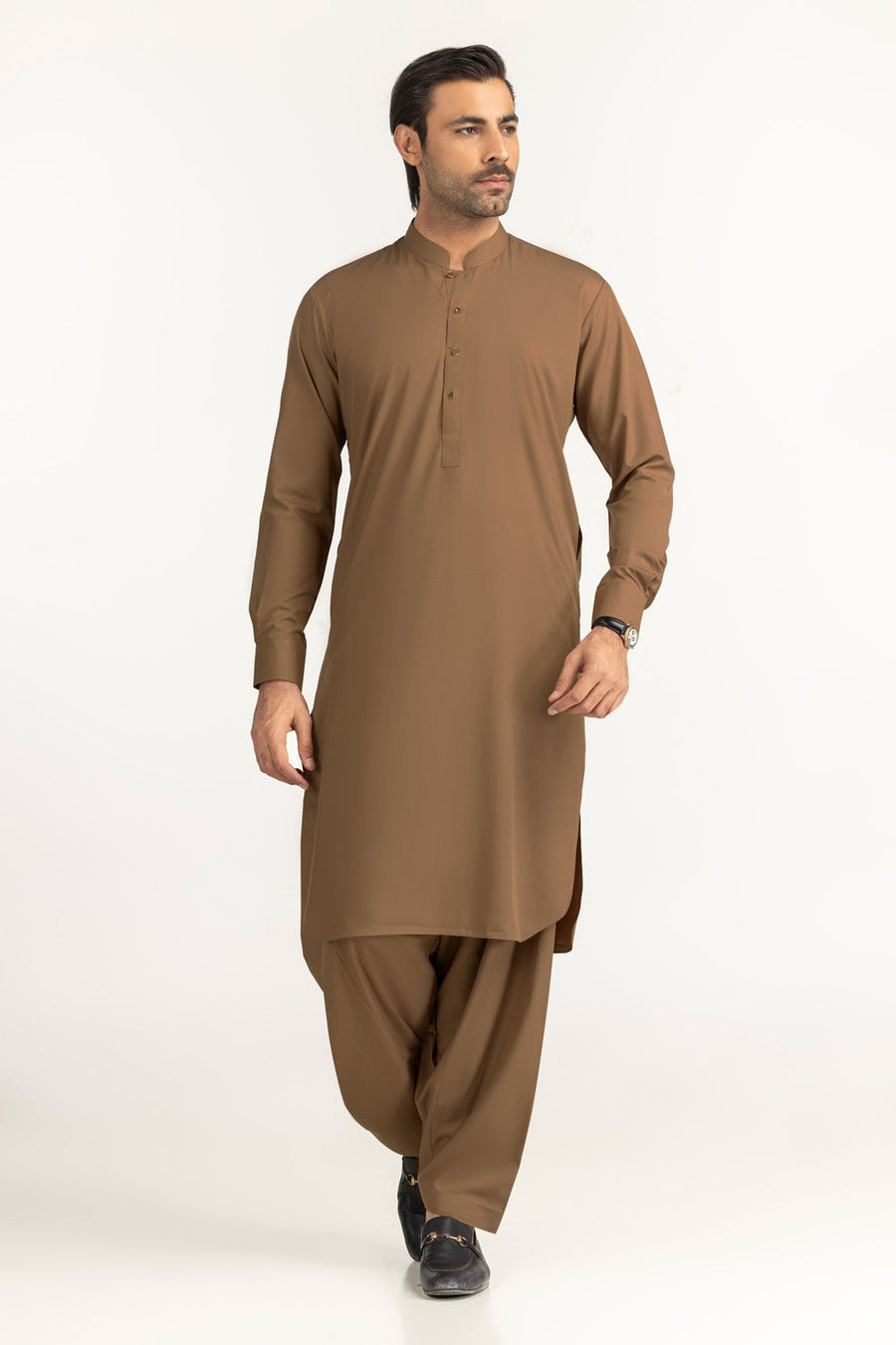 Caramel Cotton 2-Piece Kurta Set | Mandarin Collar