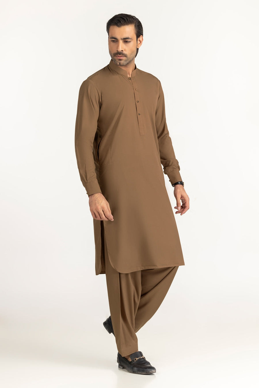 Caramel Cotton 2-Piece Kurta Set | Mandarin Collar