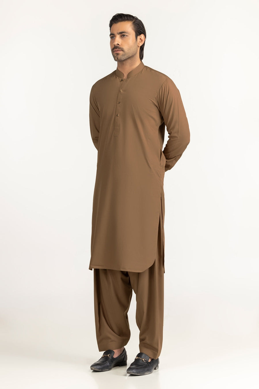 Caramel Cotton 2-Piece Kurta Set | Mandarin Collar