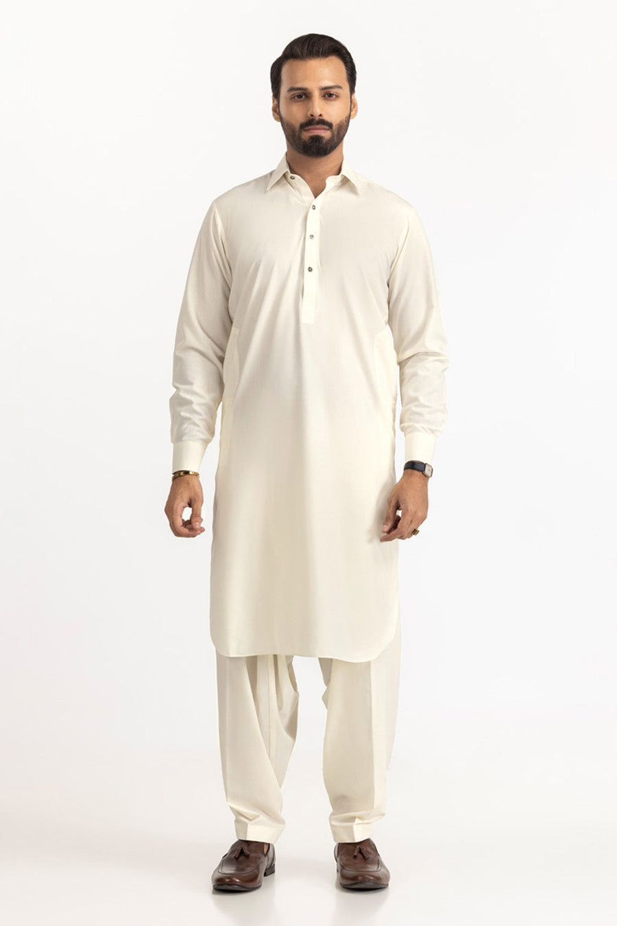 Ivory Cotton 2-Piece Men's Salwar Kameez | Relaxed Fit