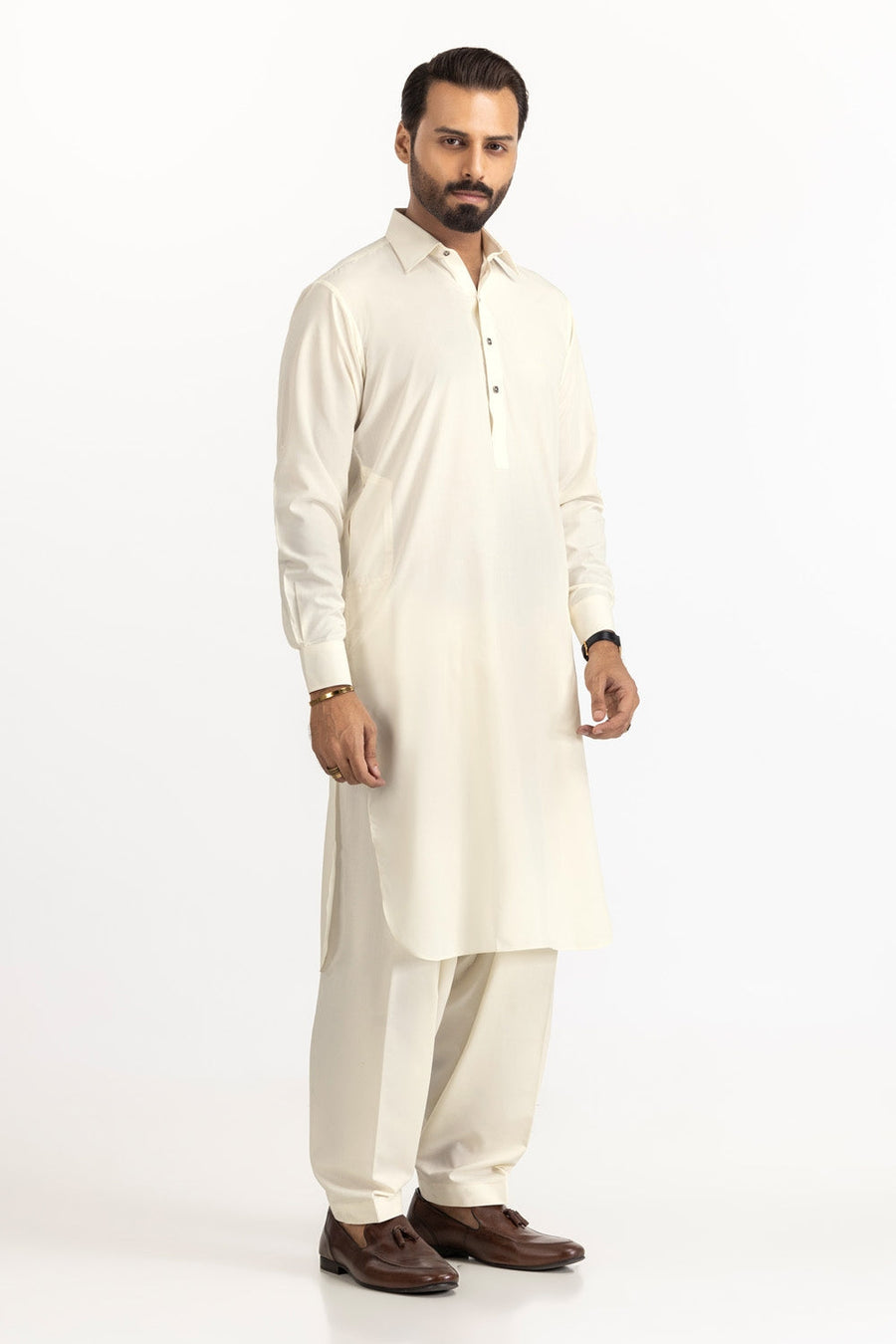 Ivory Cotton 2-Piece Men's Salwar Kameez | Relaxed Fit