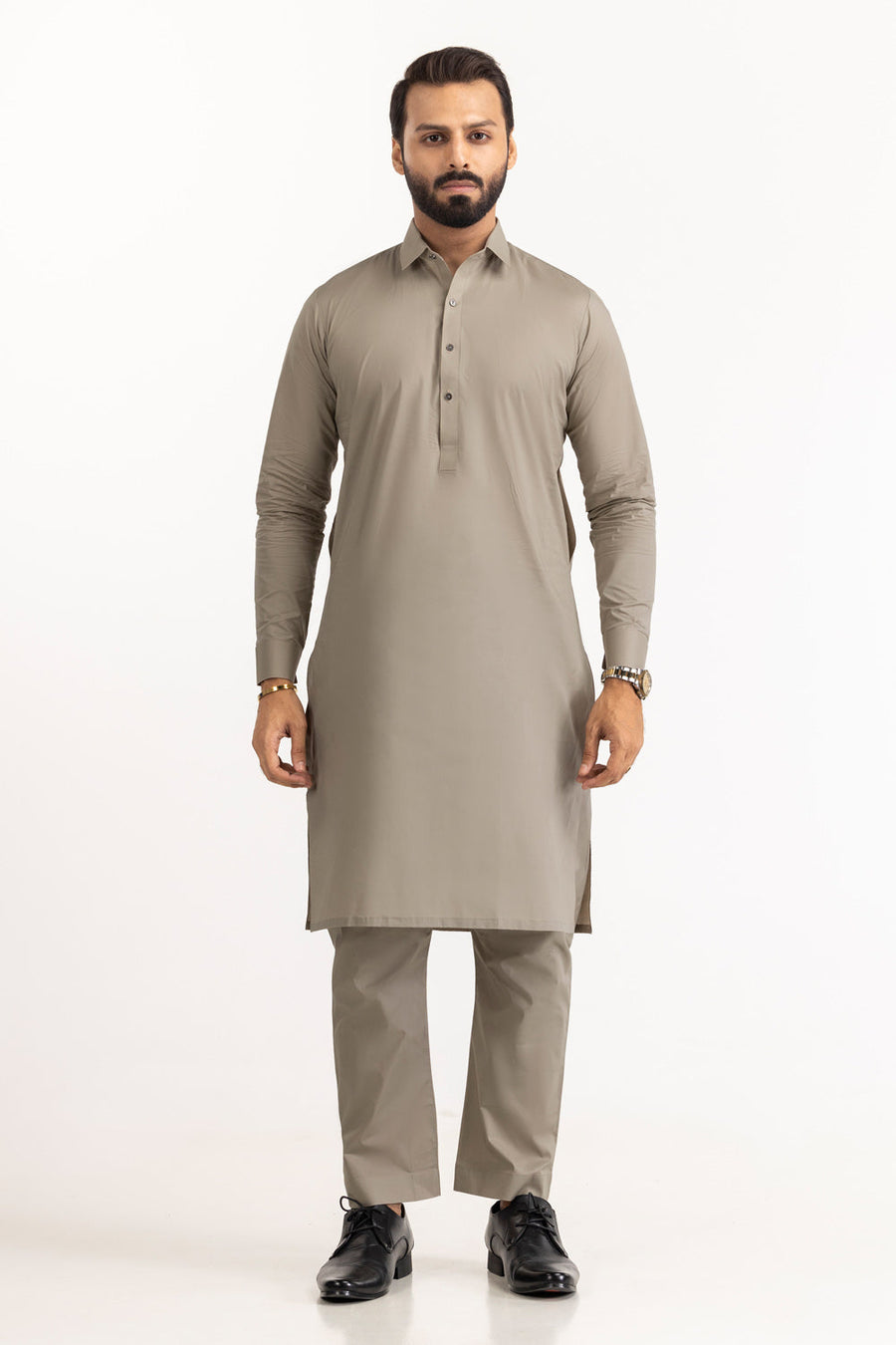 Ivory Cotton 2-Piece Kurta Set | Classic Collar Tunic