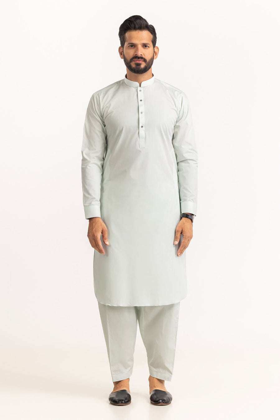 Ivory Cotton 2-Piece Kurta Set | Classic Collar Tunic