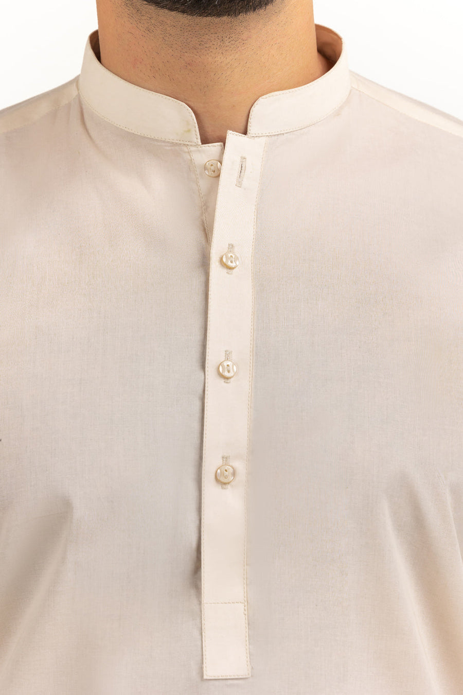 Ivory Cotton 2-Piece Kurta Set | Classic Collar Tunic