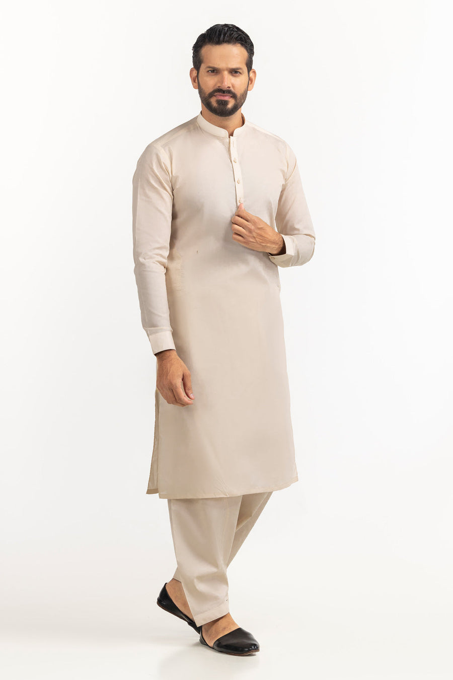 Ivory Cotton 2-Piece Kurta Set | Classic Collar Tunic