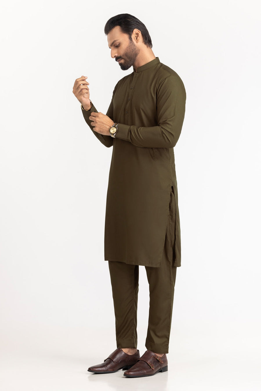Off-White Silk Linen 2-Piece Men's Kurta | Mandarin Collar