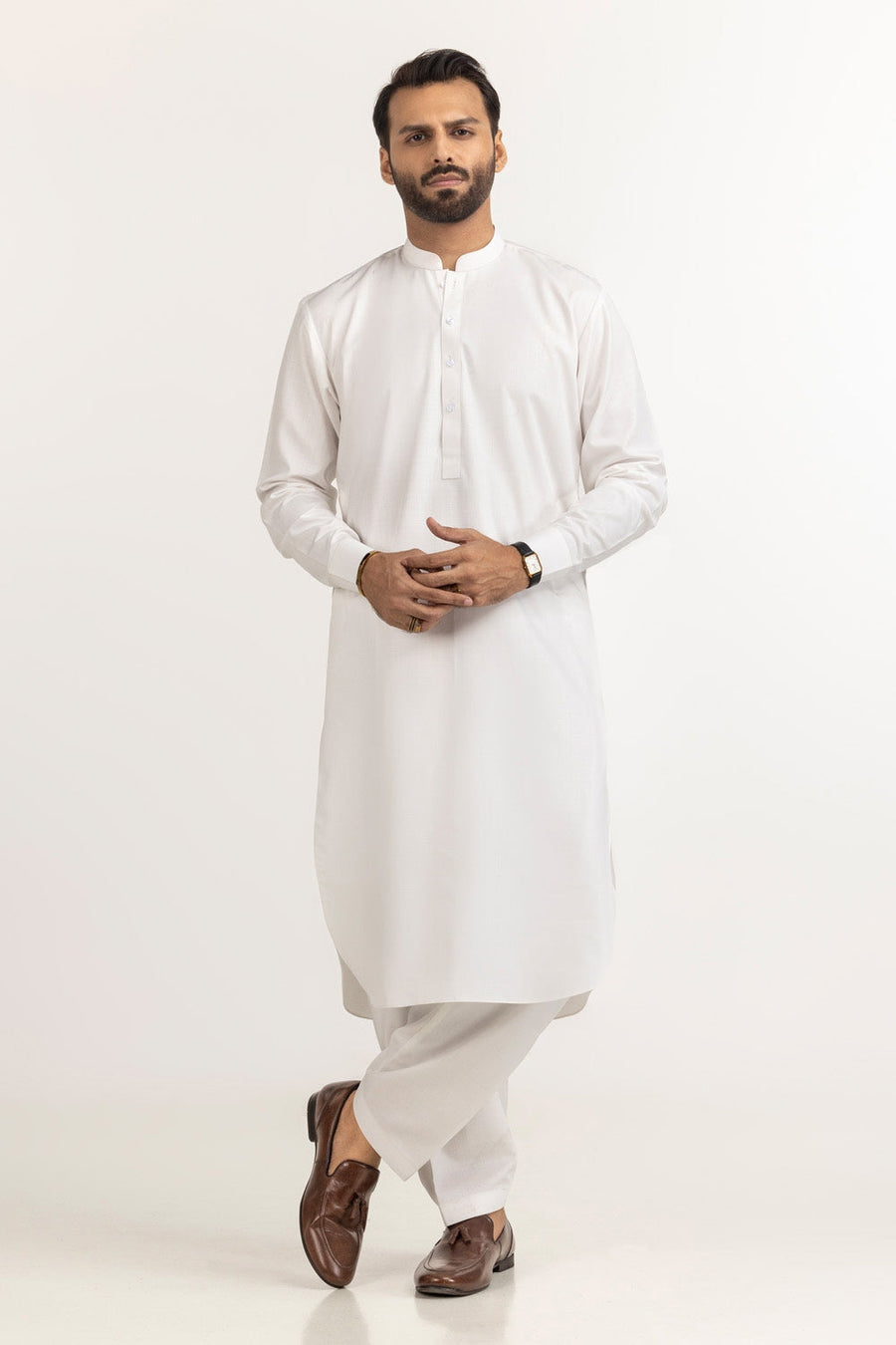 Off-White Silk Linen 2-Piece Men's Kurta | Mandarin Collar