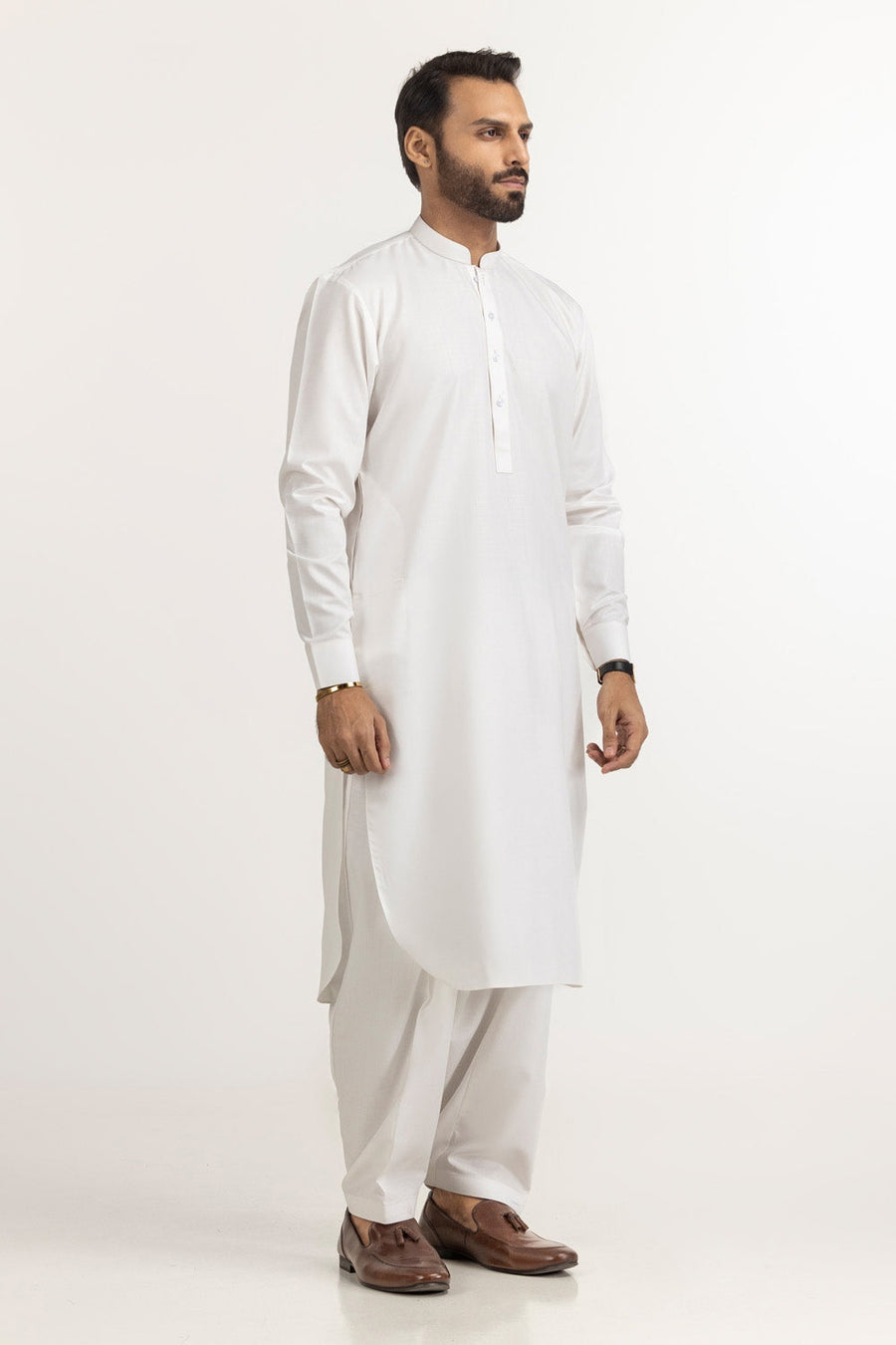 Off-White Silk Linen 2-Piece Men's Kurta | Mandarin Collar