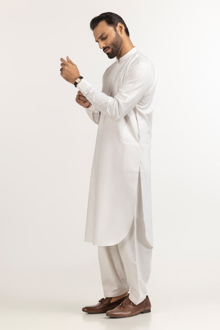 Off-White Silk Linen 2-Piece Men's Kurta | Mandarin Collar