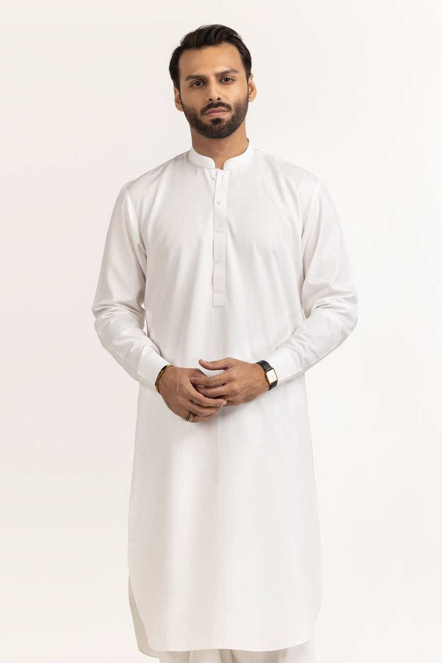 Off-White Silk Linen 2-Piece Men's Kurta | Mandarin Collar